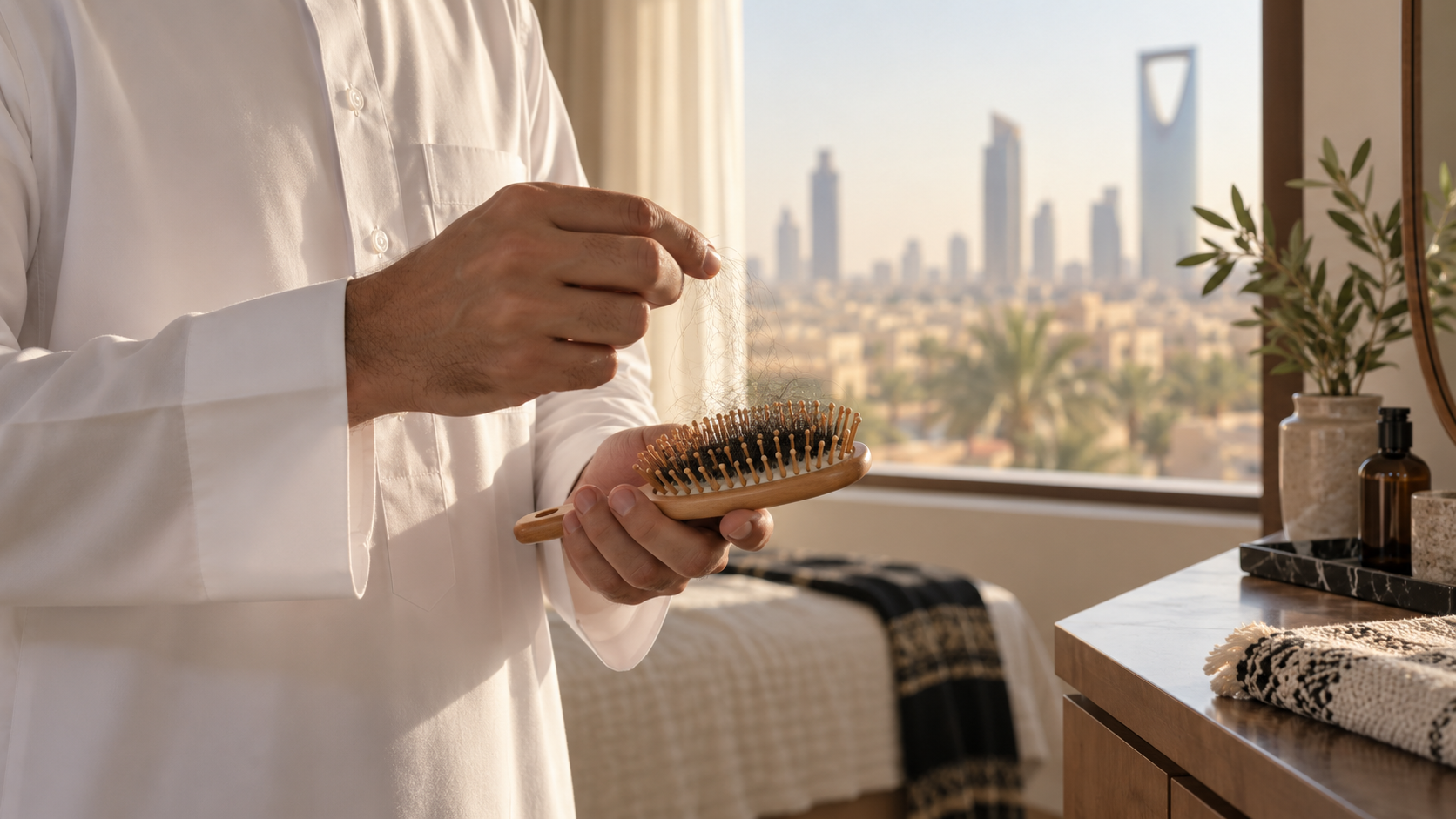 فرشاة شعر في ضوء صباحي لتوثيق التساقط دون تهويل