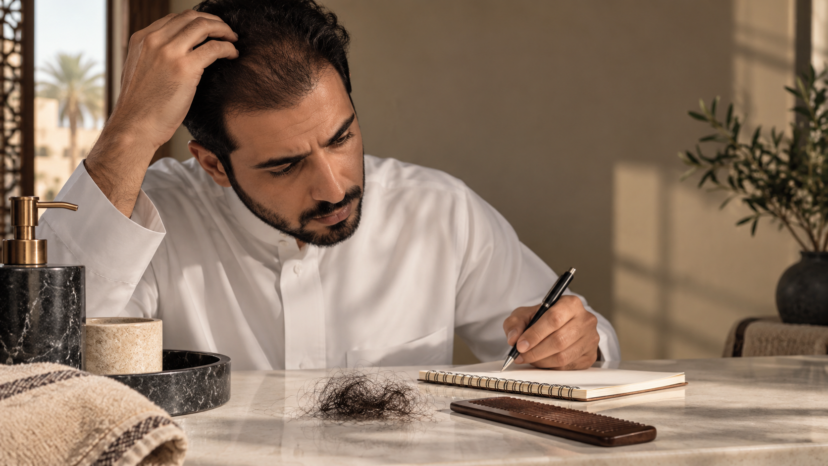 صورة تحريرية واقعية ترافق موضوع التساقط بعد الزراعة وصدمة الشعر: كيف تناقش التغير