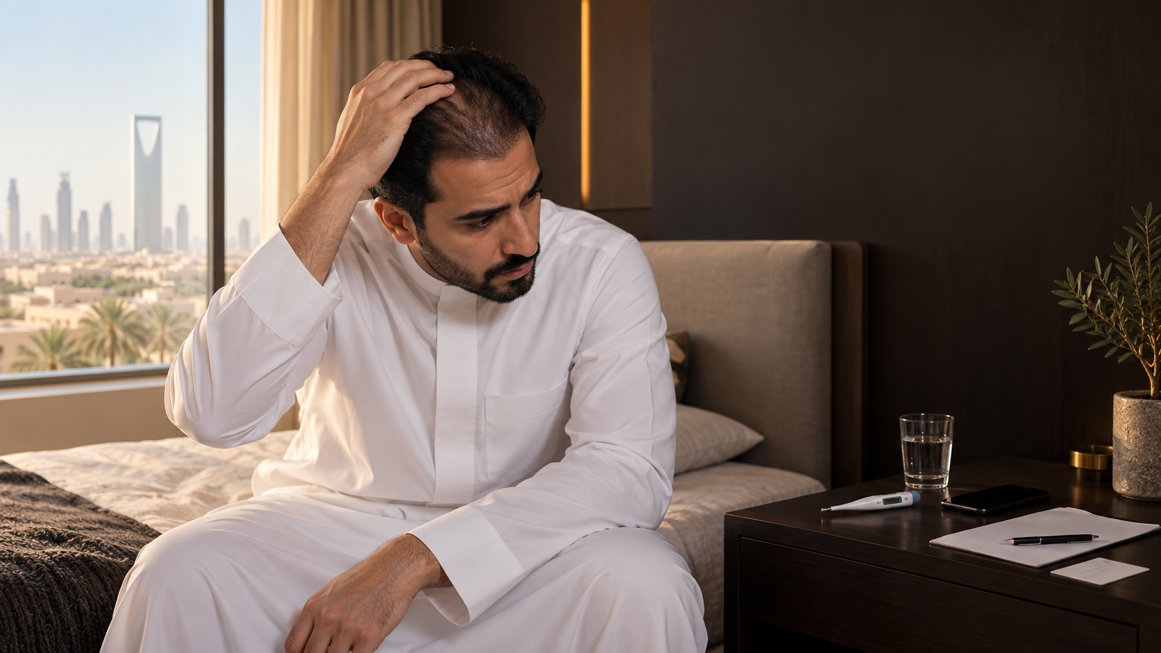 صورة تحريرية واقعية ترافق موضوع مخاطر زراعة الشعر وعلامات تستحق الانتباه